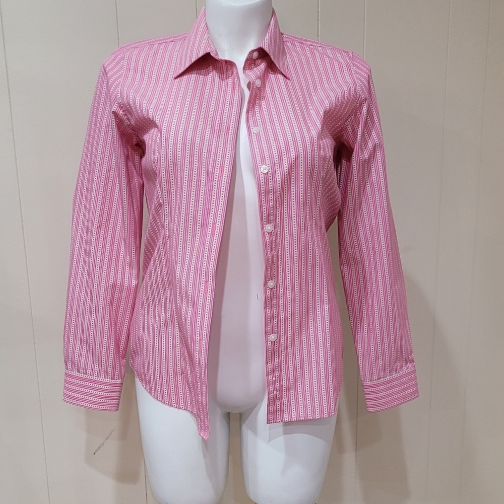 ORVIS Women's Sz10 Button-up Pink Striped Top Wrinkle Free Shirt Everyday Blouse - Picture 1 of 9